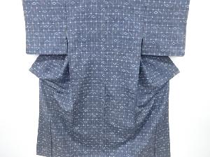 アンティーク　格子に絣柄織り出し手織り紬着物